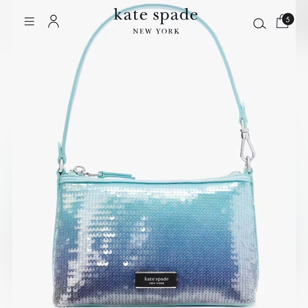NWT Kate Spade Lulu East West Pochette Blue Ombre Sequin in Pool